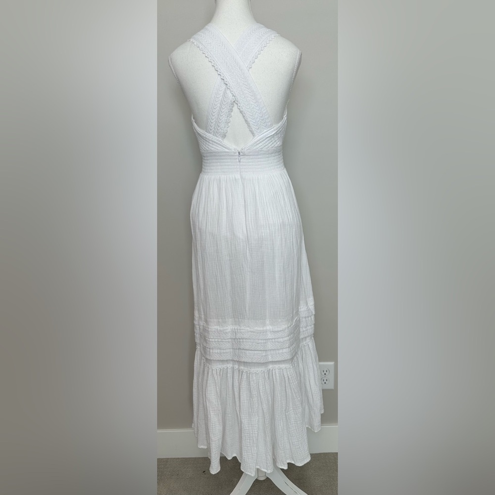 Magaschoni Organic Cotton White Maxi Dress Boho Lace Cross Back Cottagecore 2 - Picture 3 of 11